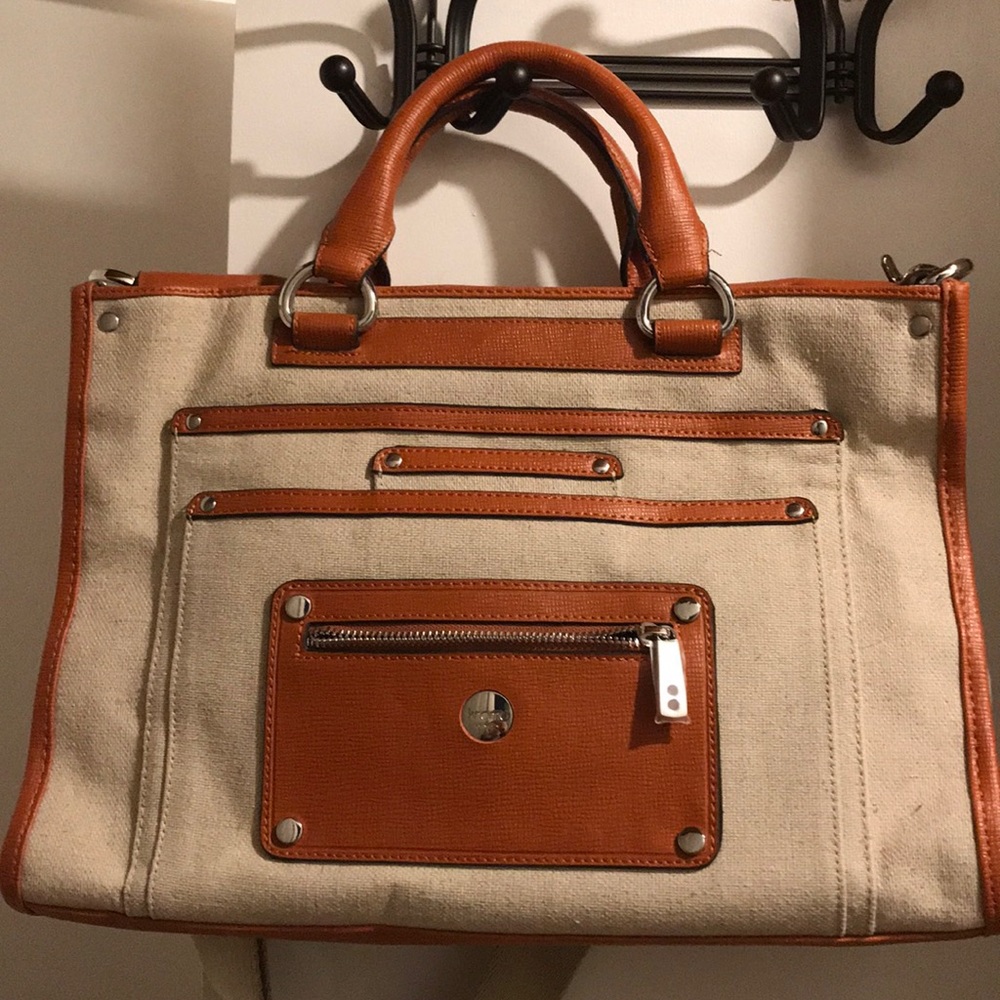 KNOMO Havana Laptop Bag 13” Linen/Natural Trim